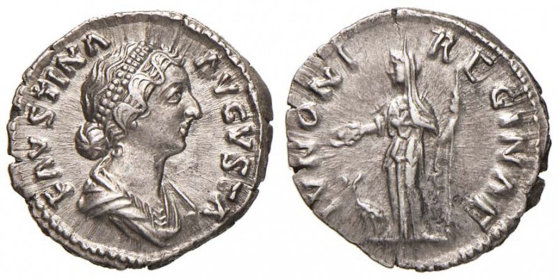 Faustina II (moglie di Marco Aurelio) Denario - Busto a d. - R/ Giunone stante a...
