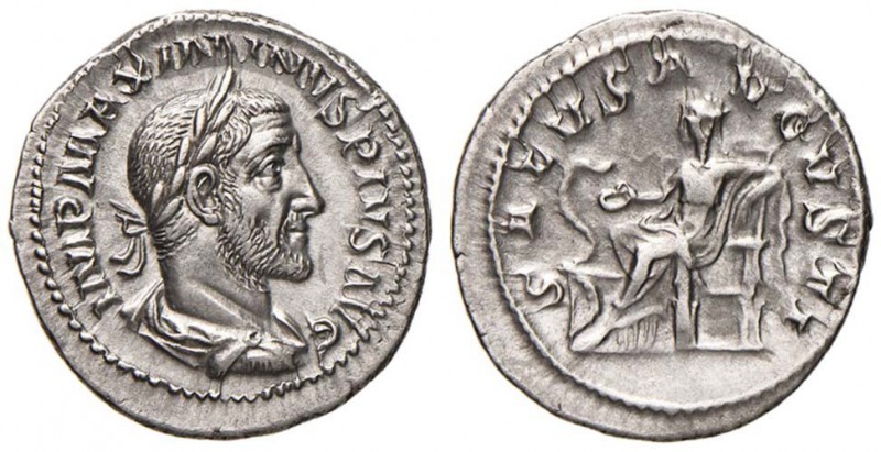 Massimino (235-238) Denario - Testa laureata a d. - R/ La Salute seduta a s. - R...