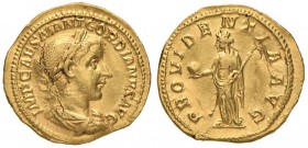 Gordiano III (238-244) Aureo - Busto laureato a d. - R/ PROVIDENTIA AVG, la Provvidenza stante a s. - RIC 23 AU (g 4,76) RR Frattura interna e piegatu...