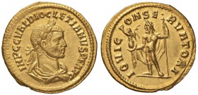 Diocleziano (284-305) Aureo (Cyzicus, 284-305) Busto laureato a d. - R/ Giove stante a s. - RIC 295 AU (g 4,69) RRRR

SPL+/qFDC