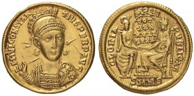 Costanzo II (337-361) Solido (Nicomedia, 337-361) Busto diademato e con lancia e scudo di fronte - R/ Le personificazioni di Roma e Costantinopoli sed...