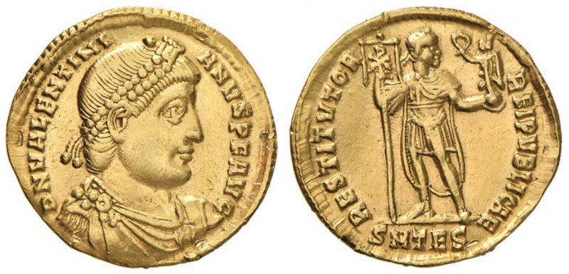 Valentiniano I (364-375) Solido (Antiochia) Busto diademato a d. - R/ L’imperato...