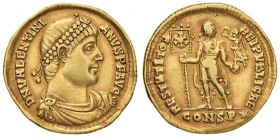 Valentiniano I (364-375) Solido (Costantinopoli) Busto diademato a d. - R/ L’imperatore stante di fronte - RIC 3a AU (g 4,37) RR Da montatura comunque...