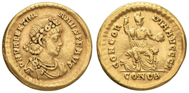 Valentiniano II (388-392) Solido (Thessalonica) Busto diademato a d. - R/ Costan...