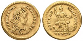 Valentiniano II (388-392) Solido (Thessalonica) Busto diademato a d. - R/ Costantinopoli seduta di fronte - RIC 67 AU (g 4,46)

MB+