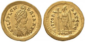 Aelia Pulcheria (408-450) Solido (Costantinopoli) Busto diademato a d. - R/ La Vittoria stante a s. con lunga croce - RIC 226 AU (g 4,50) RRR Leggerme...