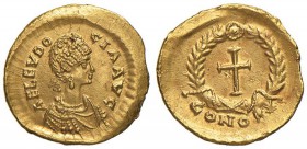 Aelia Eudocia (423-443) Tremisse (Costantinopoli) Busto diademato a d. - R/ Croce in corona - RIC 253 AU (g 1,47) RR Due minimi graffietti al D/ ma sp...