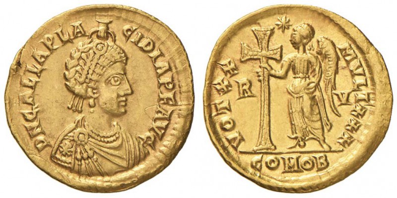 Galla Placidia (madre di Valentiniano III) Solido (Ravenna) Busto diademato a d....