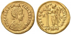 Galla Placidia (madre di Valentiniano III) Solido (Ravenna) Busto diademato a d. - R/ La Vittoria stante a s. con lunga croce - RIC 2012 AU (g 4,44) R...
