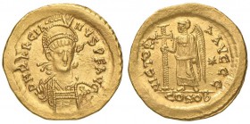 Marciano (450-457) Solido (Costantinopoli) Busto elmato con lancia e scudo di fronte - R/ La Vittoria stante a s. - RIC 510 AU (g 4,47)

qSPL