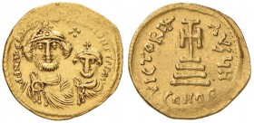 Eraclio (610-641) Solido - Busti diademati di fronte - R/ Croce potenziata - Sear 734 AU (g 4,28) Graffietto al D/ 

BB
