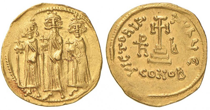 Eraclio (610-641) Solido - Gli imperatori stanti di fronte - R/ Croce potenziata...