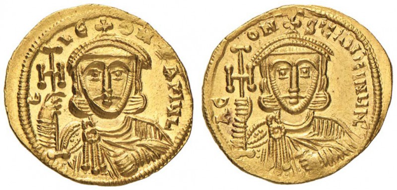 Leone III (725-732) Solido - Busto di fronte di Leone III - R/ Busto di fronte d...