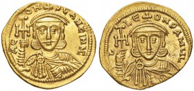 Leone III (725-732) Solido - Busto di fronte di Leone III - R/ Busto di fronte di Costantino V - Sear 1504 AU (g 4,40) R

SPL+