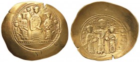 Romano IV (1068-1071) Histamenon nomisma - Cristo e gli imperatori stanti di fronte - R/ I tre imperatori stanti di fronte su linea d’esergo - Sear 18...