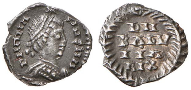 OSTROGOTI Baduila (541-552) Monetazione a nome di Anastasio - Mezza siliqua (Tic...