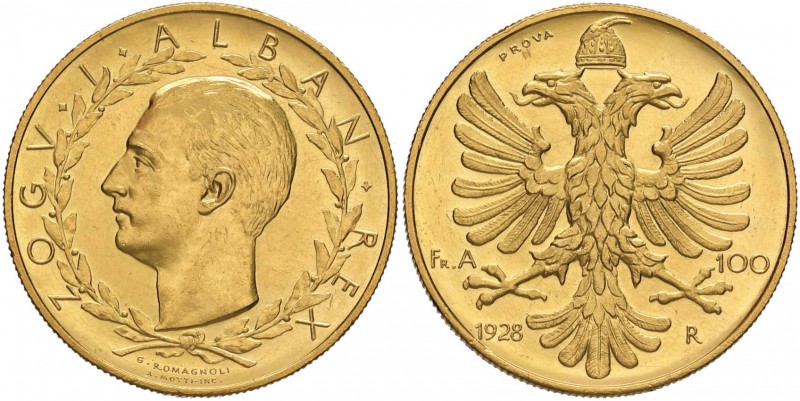 ALBANIA Zog (1925-1939) 100 Franga 1928 Prova - P.P. 789 AU (g 32,32) RRR Ex NG ...