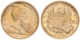 ALBANIA Zog (1925-1939) 20 Franga 1926 Fascio - Fr. 5 AU RRRR Ex Nomisma 36, lotto 569. Sigillato Castaldi Numismatica. Di questa moneta, battuta nell...