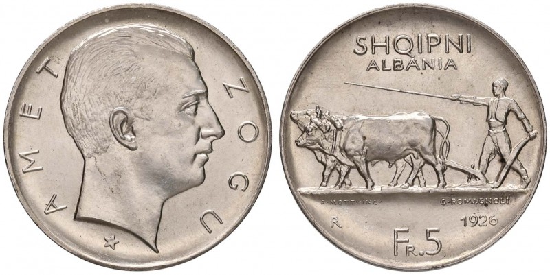 ALBANIA Zog (1925-1939) 5 Franga 1926 R Una stella sotto la testa - KM 8.2 AG (g...