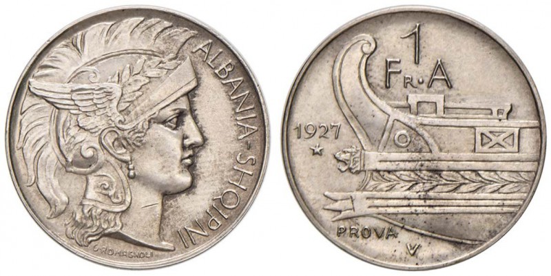ALBANIA Zog (1925-1939) Franga 1927 V Prova - P.P. 811 nota AG (g 5,00) R Graffi...