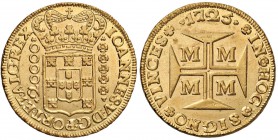 BRASILE Joao V (1706-1750) 20.000 Reis 1725 Minas Gerais - Fr. 33 AU (g 53,67) RRR Conservazione eccezionale col metallo lucente senza i soliti difett...