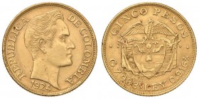 COLOMBIA 5 Pesos 1924 - Fr. 115 AU (g 8,07) Colpetto al bordo

BB