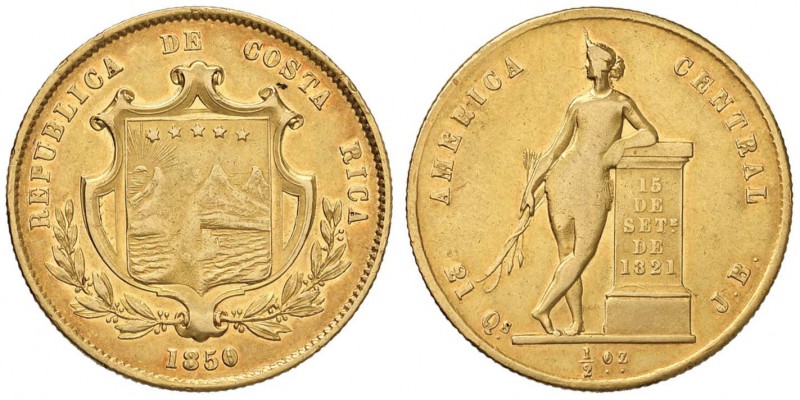 COSTARICA Mezza oncia 1850 - Fr. 7 AU (g 12,59) RR 

BB
