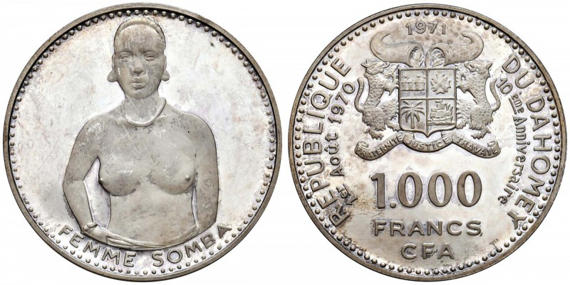 DAHOMEY 1.000 Franchi 1971 - KM 4.1 AG (g 50,77 - tit. 999.9) Rara variante con ...