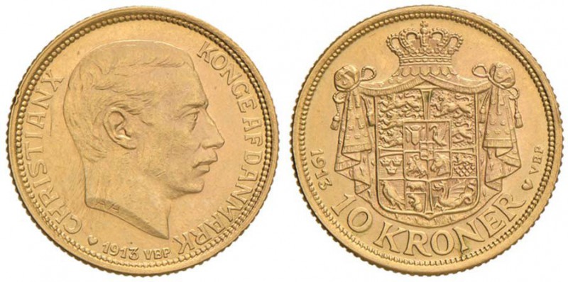 DANIMARCA Cristiano X (1912-1947) 10 Corone 1913 - Fr. 300 AU (g 4,47) Graffi al...