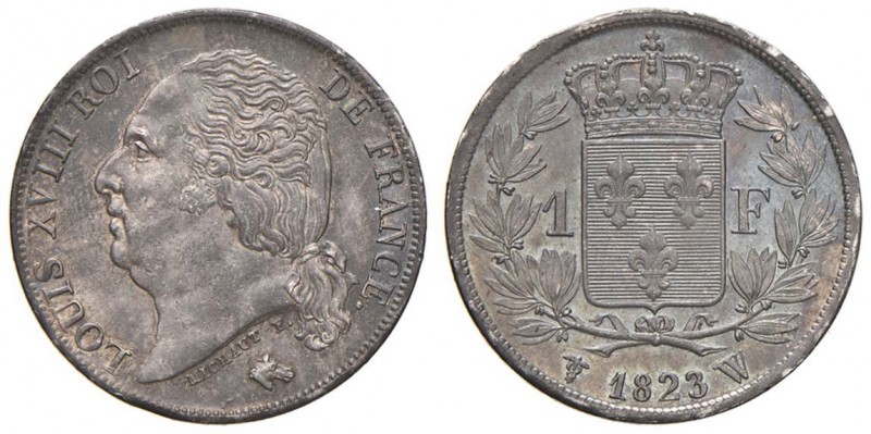 FRANCIA Luigi XVIII (1815-1824) Franco 1823 W - Gad. 449 AG (g 5,00) Splendida p...