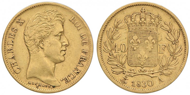 FRANCIA Carlo X (1824-1830) 40 Franchi 1830 A - Gad. 1105 AU (g 12,86) Minimo co...