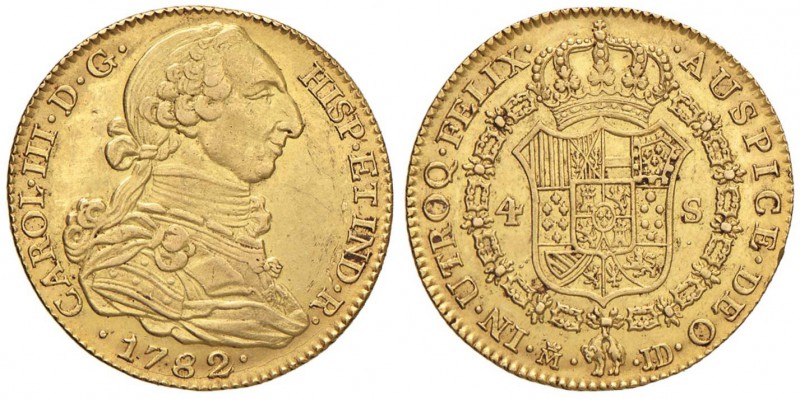 SPAGNA Carlo III (1759-1788) 4 Escudos 1782 - Fr. 284 AU (g 13,53) Minimi graffi...