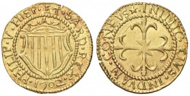 CAGLIARI Filippo V (1700-1719) Scudo d’oro 1702 - MIR 93/2 AU (g 3,18) Piccola frattura al margine

FDC