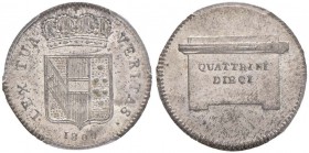 FIRENZE Ferdinando III (1790-1801) 10 Quattrini 1800 1 invertito nella data - MIR 410 MI R In slab PCGS MS64. Conservazione eccezionale con argentatur...