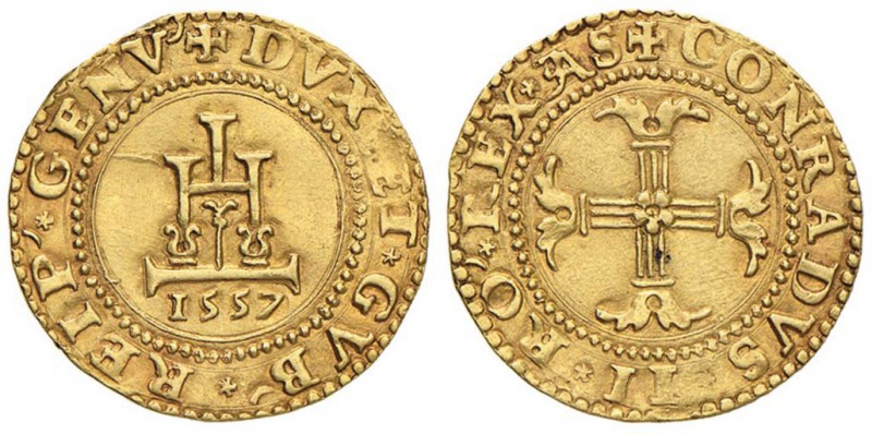 GENOVA Dogi Biennali (1528-1797) Mezza doppia 1557 sigla A S - MIR 209/3 AU (g 3...
