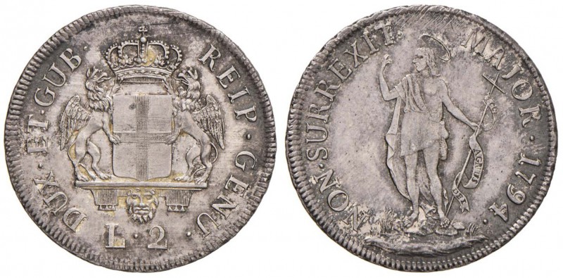 GENOVA Dogi Biennali (1528-1797) 2 Lire 1794 - MIR 317/2 AG (g 8,28) Bellissimo ...