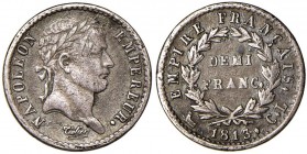 GENOVA Napoleone (1805-1814) Mezzo franco 1813 Contorno liscio - Pag. 29a; Gad. 1813 (dichiarati 8.385 esemplari di tiratura) AG (g 2,35) RRR Graffiet...
