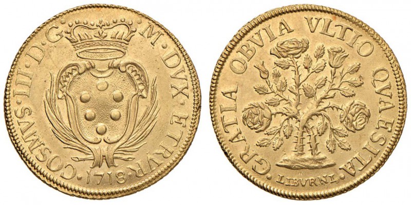 LIVORNO Cosimo III (1670-1723) Pezza d’oro della rosa 1718 - MIR 69/2 AU (g 6,87...