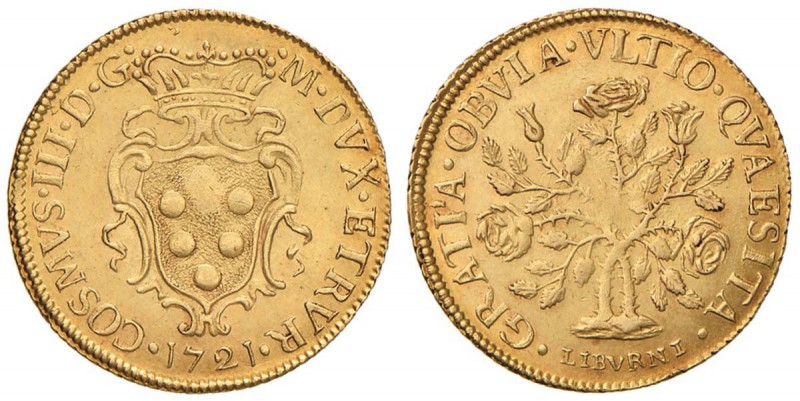 LIVORNO Cosimo III (1670-1723) Pezza d’oro della rosa 1721 - MIR 69/5 AU (g 6,96...