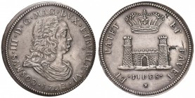 LIVORNO Cosimo III (1670-1723) Tollero 1723 - MIR 65/9 (indicato R/2) AG (g 27,12) RRR Screpolatura probabilmente passante e restaurata, campi ritocca...