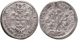LIVORNO Cosimo III (1670-1723) Mezza pezza della rosa 1697 - MIR 67 AG (g 12,41) RRR Graffietti al D/

BB