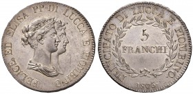 LUCCA Elisa e Felice Baciocchi (1805-1814) 5 Franchi 1806 - MIR 244/2 AG (g 24,92) Un minimo graffietto nel campo del D/ ma esemplare di conservazione...