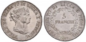 LUCCA Elisa e Felice Baciocchi (1805-1814) 5 Franchi 1807 - MIR 244/3 AG (g 25,00)

qFDC