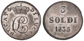 LUCCA Carlo Lodovico di Borbone (1824-1847) 3 Soldi 1835 - MIR 255 (indicato R/5) MI (g 1,82) RRRRR

FDC