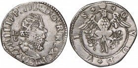 NAPOLI Filippo III (1598-1621) Mezzo scudo 1617 - MIR 201/1; P.R. 3a AG (g 16,43) RRR Ribattuto al D/ ma bell’esemplare per questo rarissimo tipo 

...