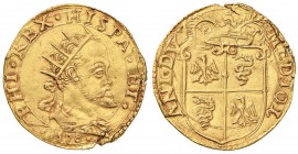 MILANO Filippo II (1556-1598) Doppia 1578 - MIR 301 AU (g 6,51) Frattura marginale del tondello ma esemplare di grande qualità per questo tipo di mone...