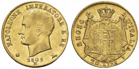 MILANO Napoleone (1805-1814) 20 Lire 1808 Bordo sottile - Gig. 83 AU (g 6,42) RRR

BB