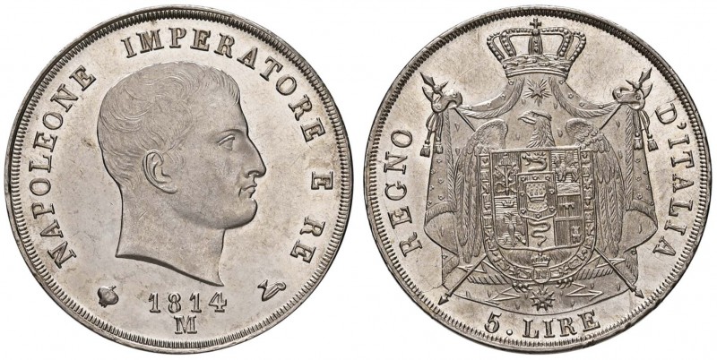 MILANO Napoleone (1805-1814) 5 Lire 1814 Puntali sagomati - Gig. 124 AG (g 24,99...
