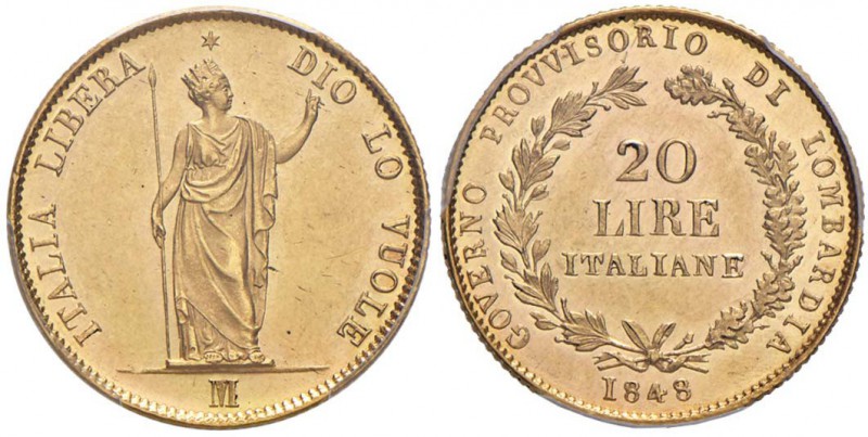MILANO Governo provvisorio (1848) 20 Lire 1848 - Pag. 212 AU RR In slab PCGS MS6...