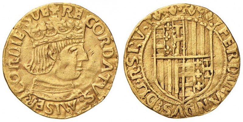 NAPOLI Ferdinando I d’Aragona (1458-1494) Ducato - MIR 64/5 AU (g 3,45) RR Colpe...